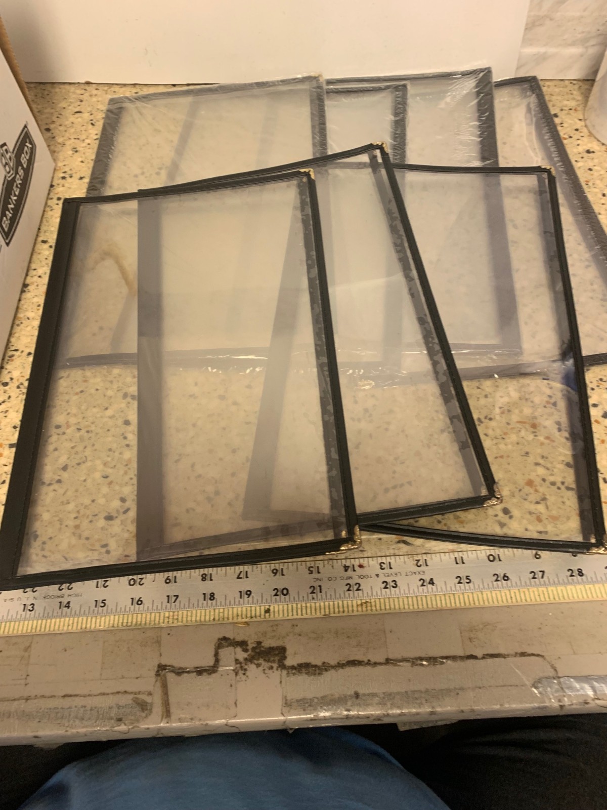 Set of 30 Restaurant Menu Covers 9 1/2" x 14 3/4" Book Style Black Leather Brass