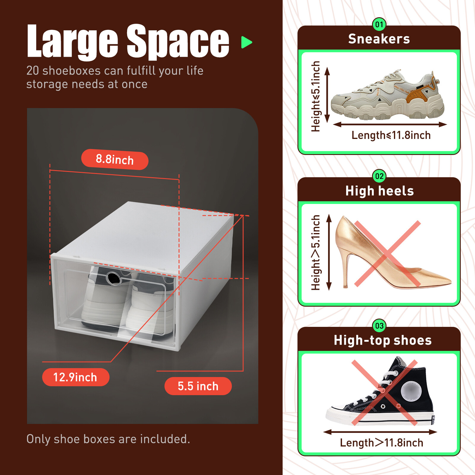 20pc Plastic Shoe Storage Boxes Waterproof PP Surface Foldable Stackable Storage