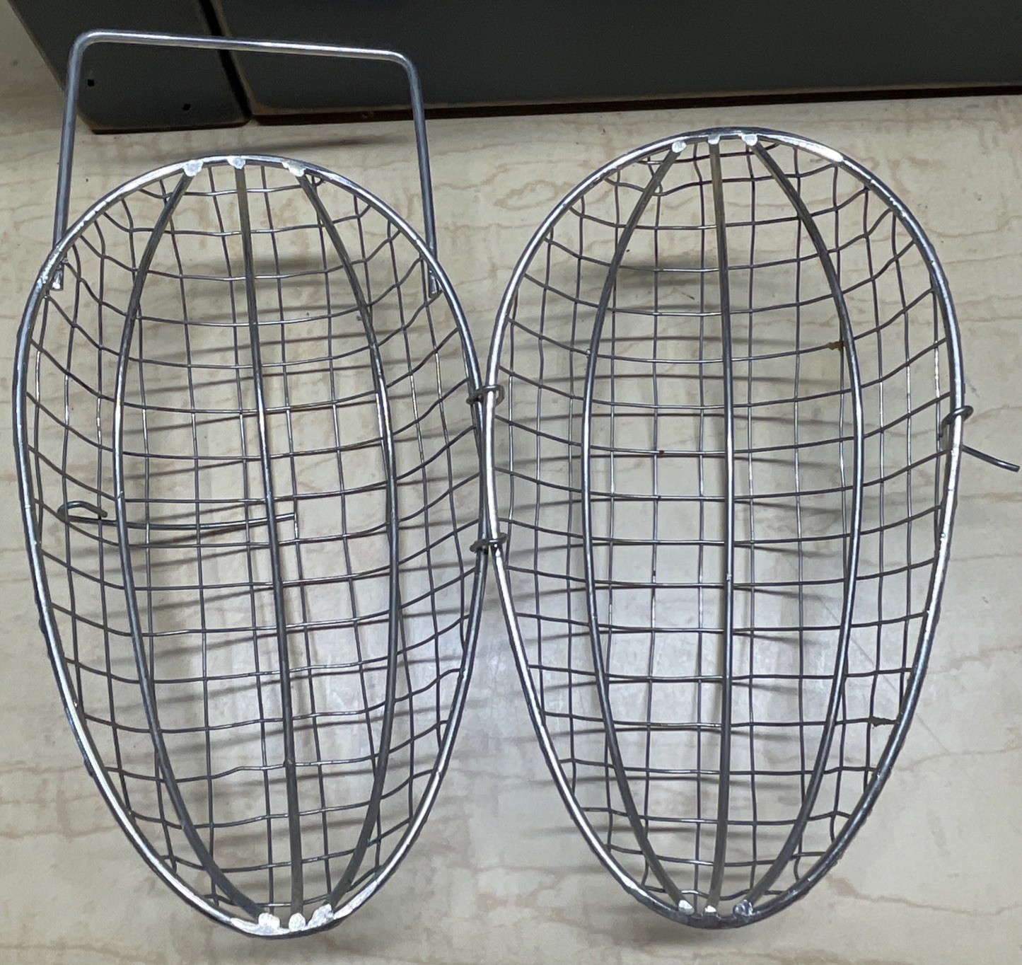 Vintage Wire Egg Shaped Hanging Cage Opens & Latches 7” X 4”