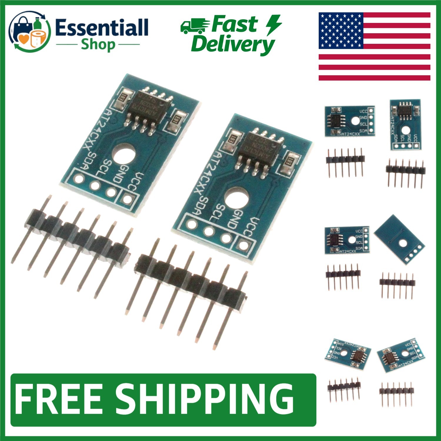Pack of 2 AT24C02 I2C EEPROM Memory Modules - Enhance Your Electronics Projects