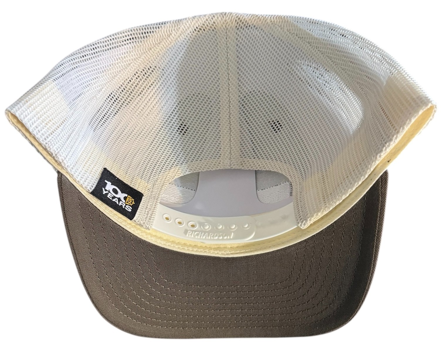 Caterpillar 100 Years Anniversary Trucker Hat, Olive & Tan Mesh, Leather Patch