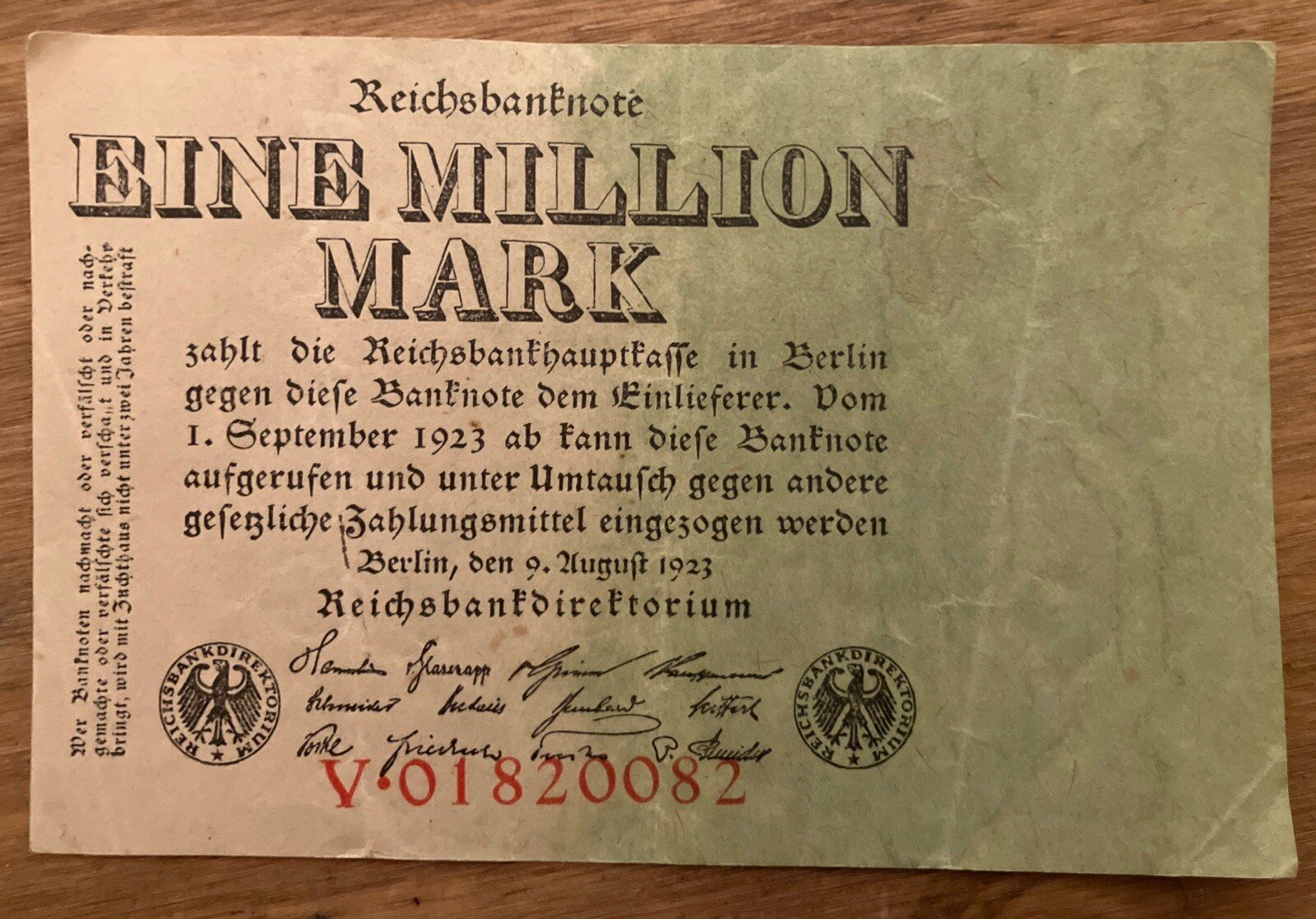 Germany Banknote. 1 Million Mark. Dated 1923. Reichsbanknote