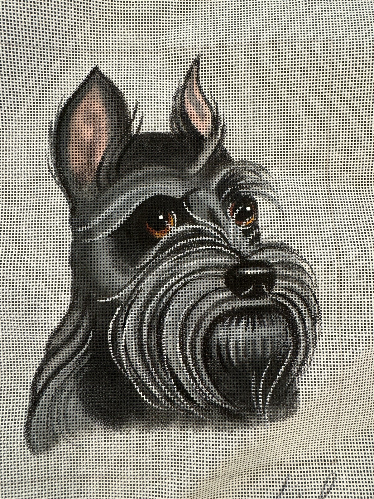 Leigh Design Needlepoint Canvas Schnauzer Dog 8x10 Painted Area Signed