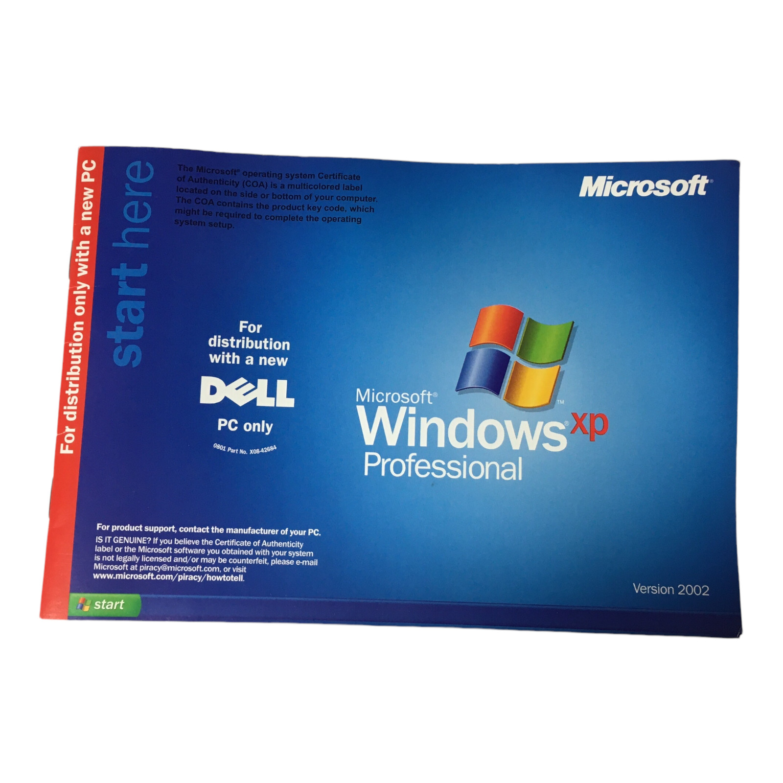 Microsoft Windows XP Professional Version 2002 Start Here Booklet ONLY No Disc