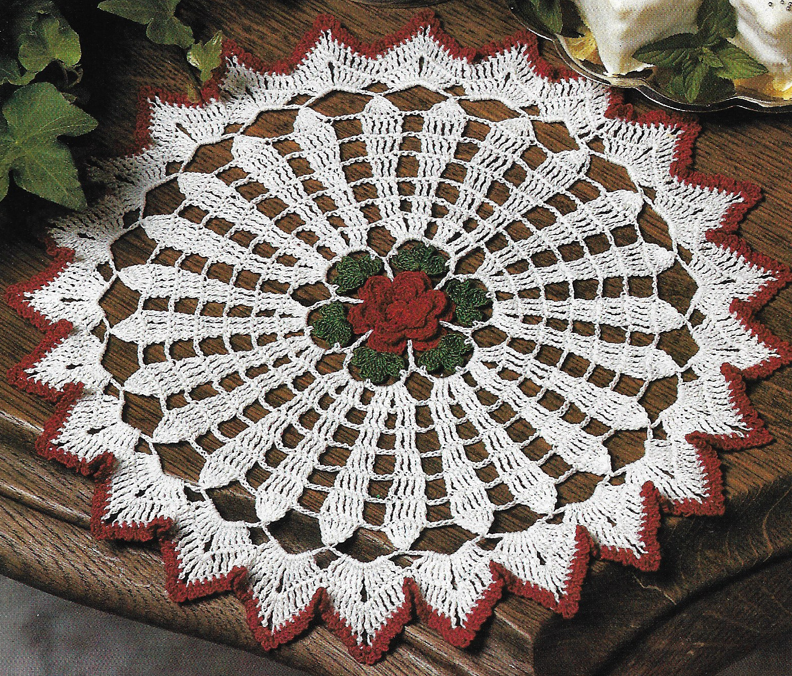 Crimson Rose Doily crochet pattern instructions