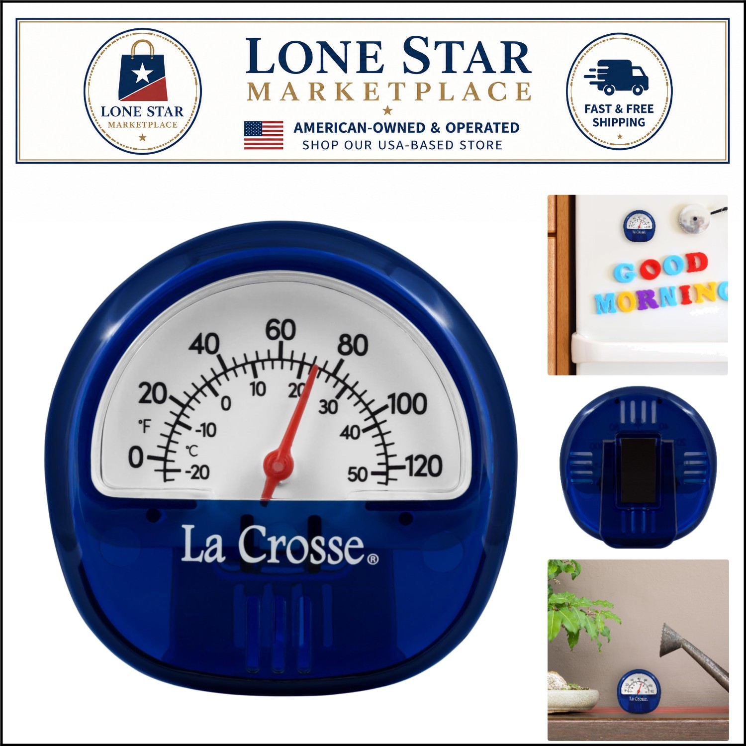 La Crosse Blue Analog Thermometer - High Accuracy & Versatile Indoor/Outdoor Use