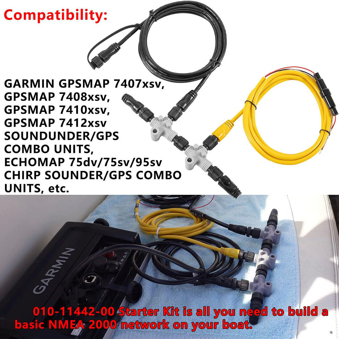 Garmin NMEA 2000 Starter Kit N2K Network Cable Drop/Power/Backbone/Connectors