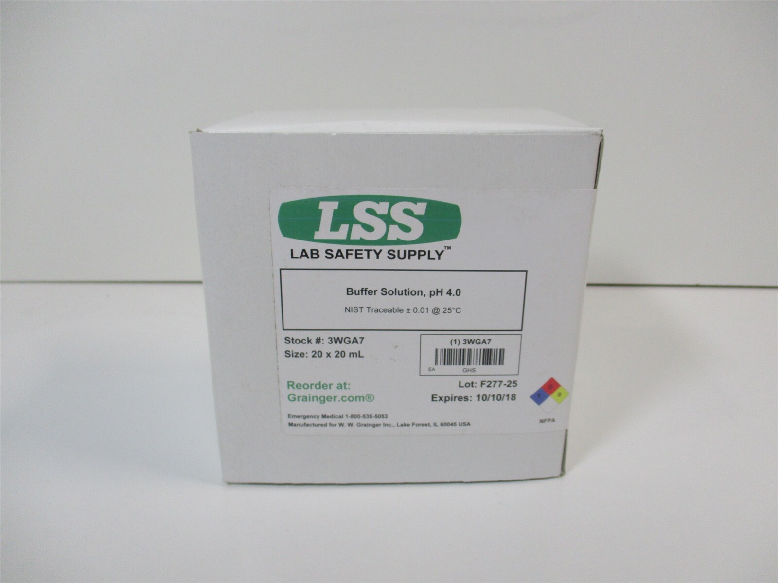 LAB SAFETY SUPPLY 3WGA7 Buffer Solution pH 4.0 NIST Traceable = 0.01 20 Pieces