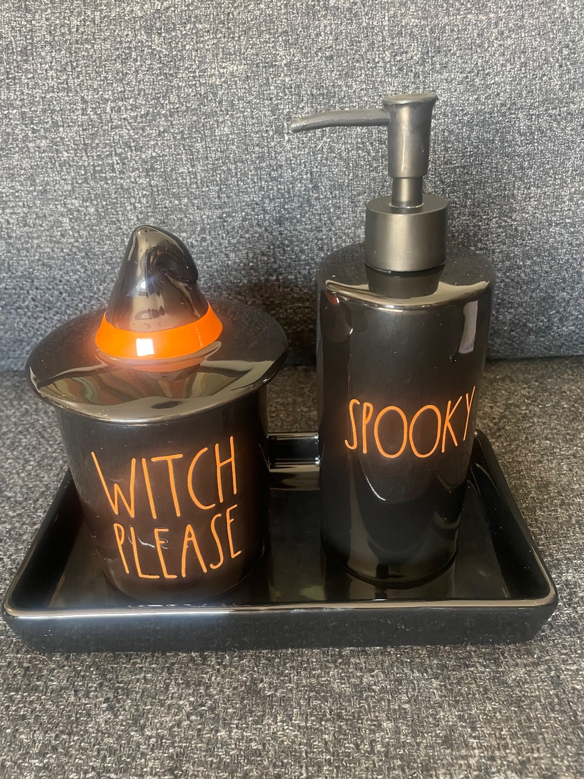 Rae Dunn Halloween Bundle! Witch Please Canister Spooky Dispenser & Tray! EUC!