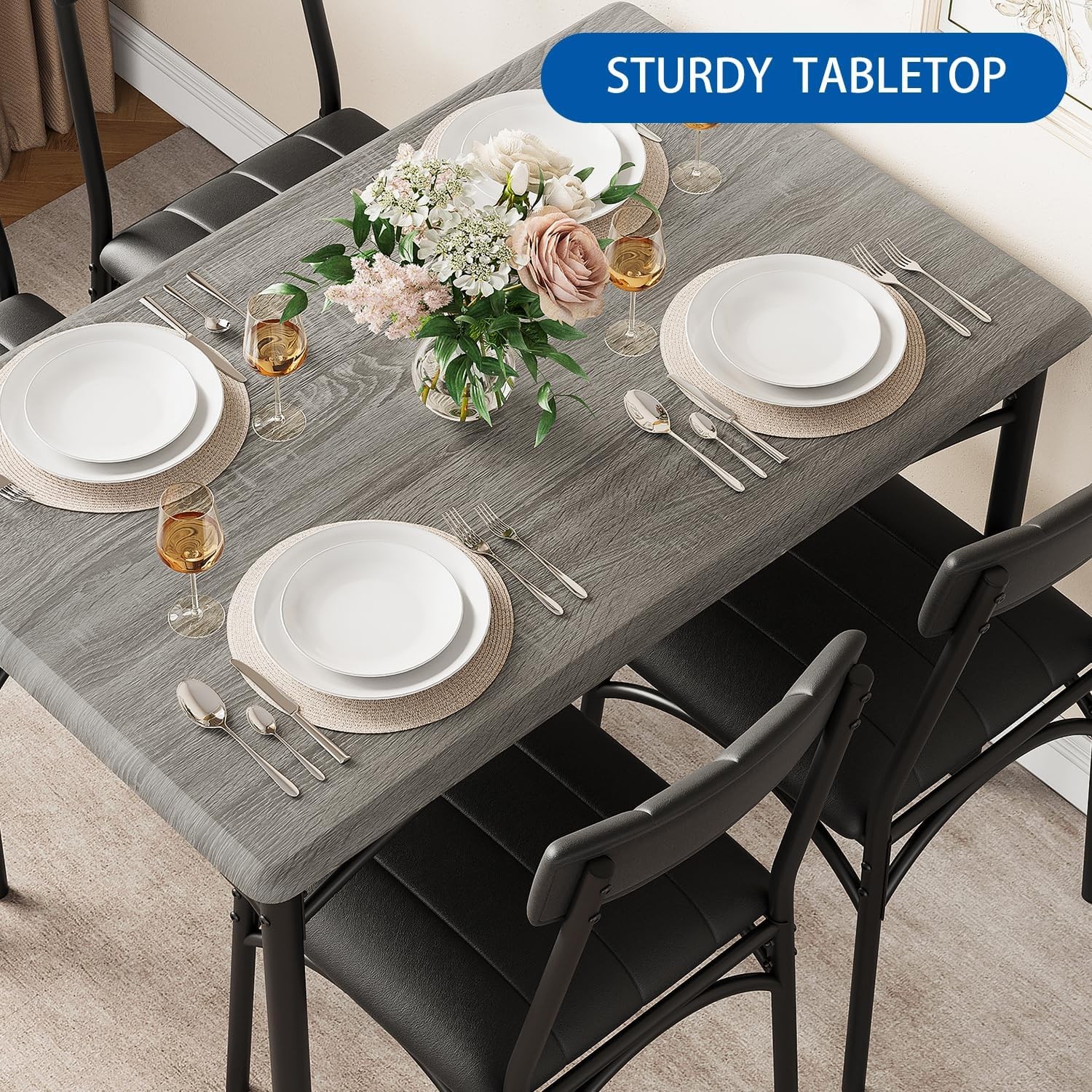 Dining Table Set 4 Kitchen Table W/ Chairs 4 Rectangular Wood Dining Room Table
