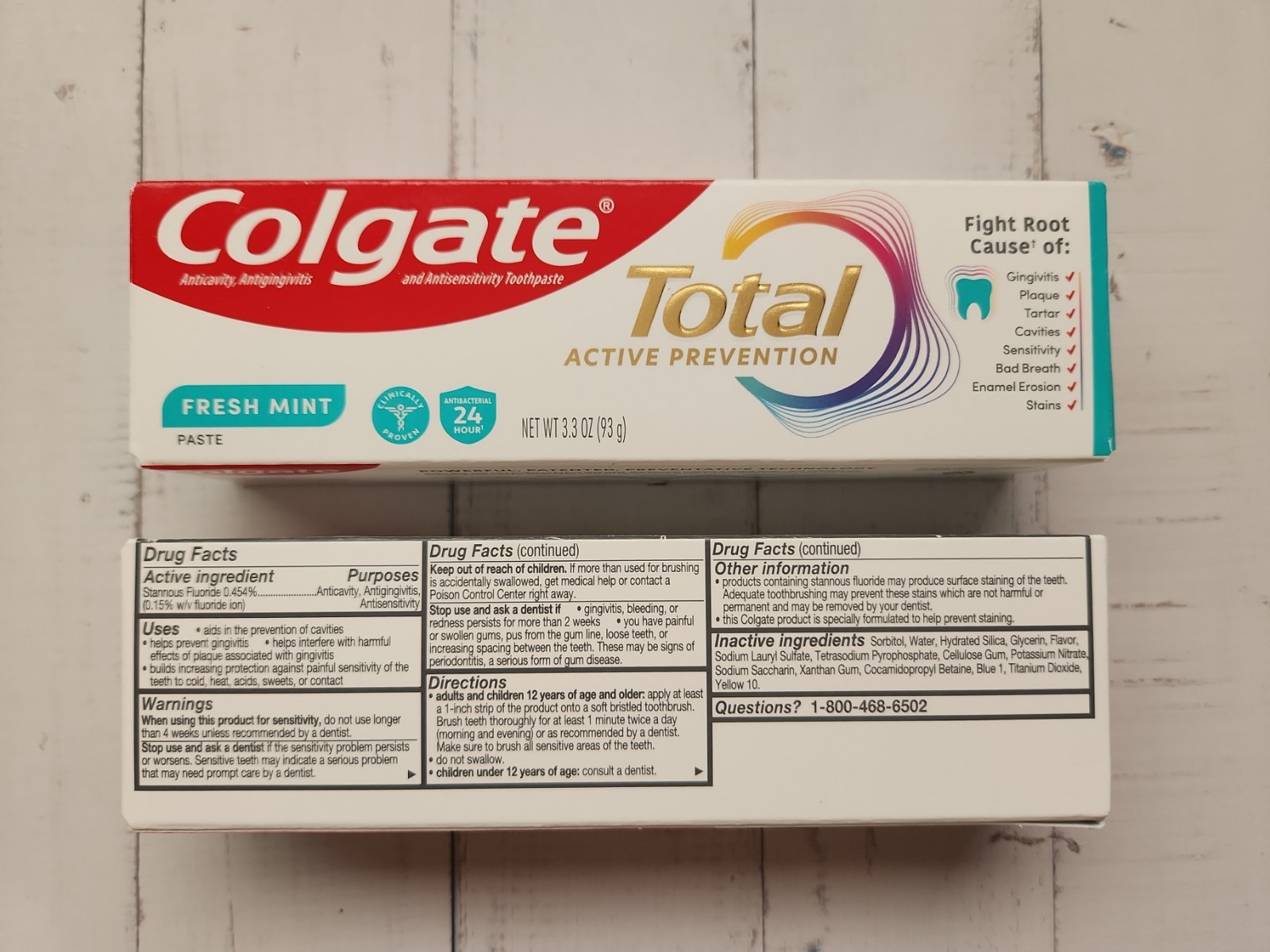 2× Colgate Total Active Prevention Fresh Mint Toothpaste, 3.3 oz, Exp: 11-2026