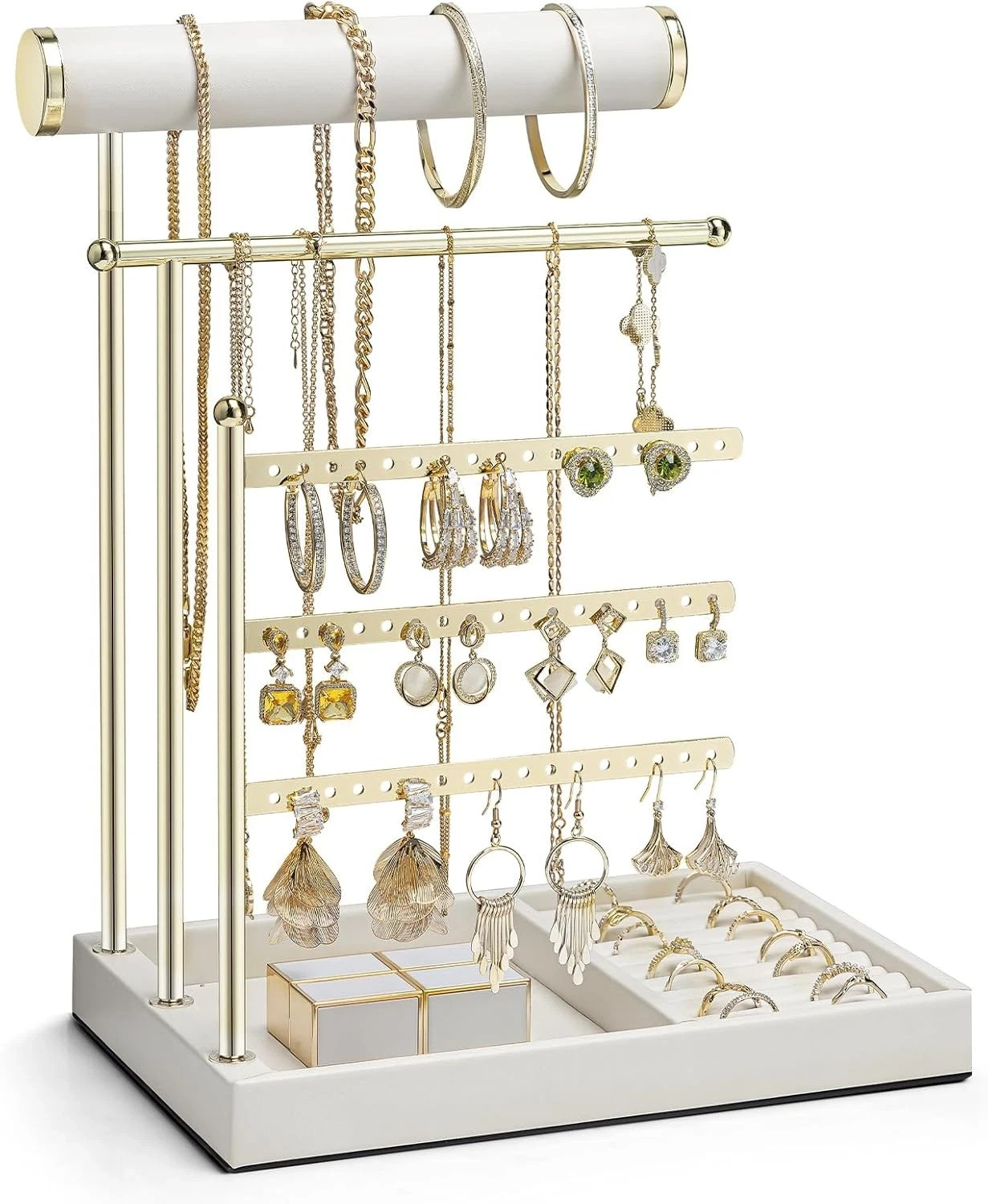 VLANDO Jewelry Stand Organizer with Ring Holder Tray, Necklace and Earring
