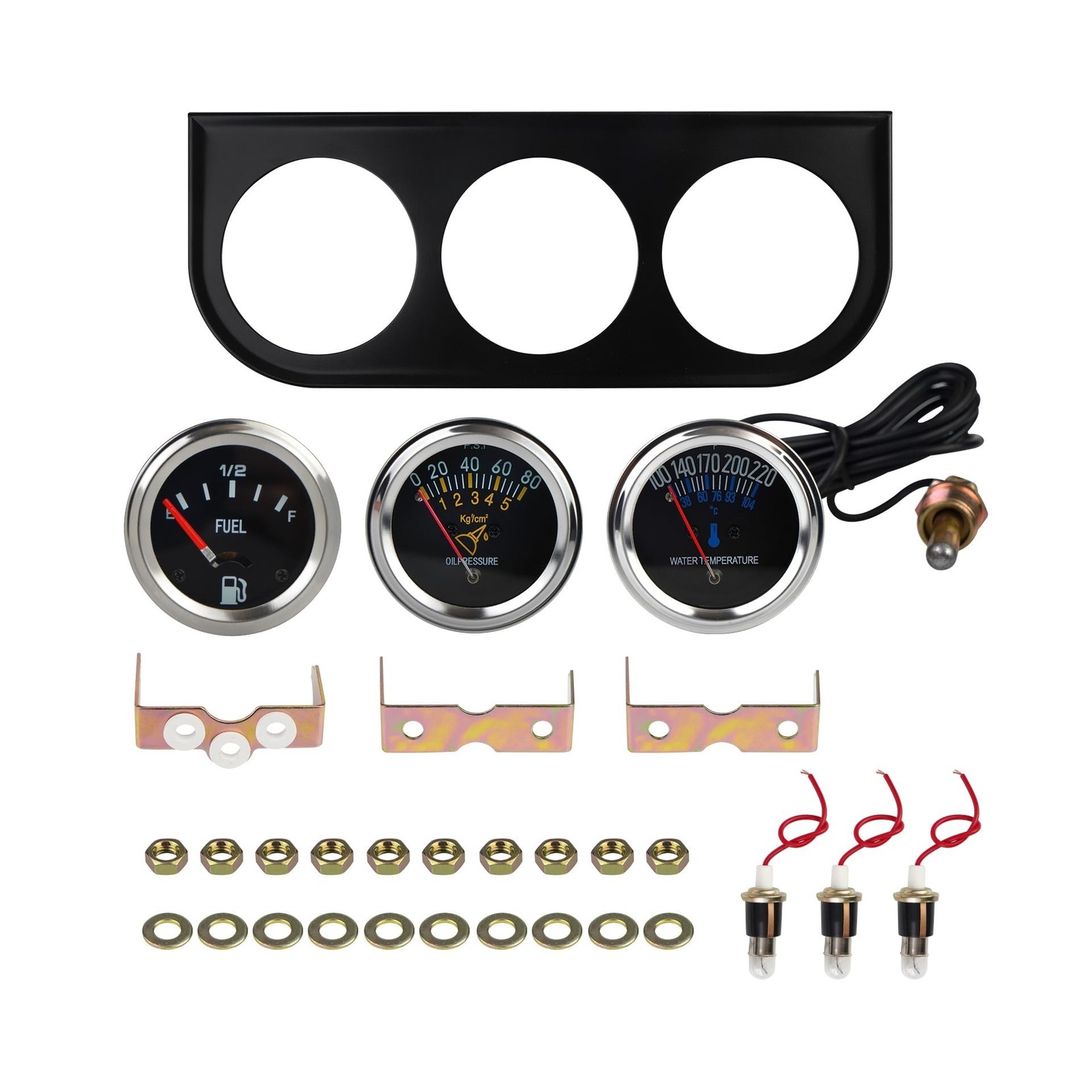 Triple Gauge Kit Water/Fuel/Oil 2'' 52mm DC 12V Mechanical Triple G... Fast Ship