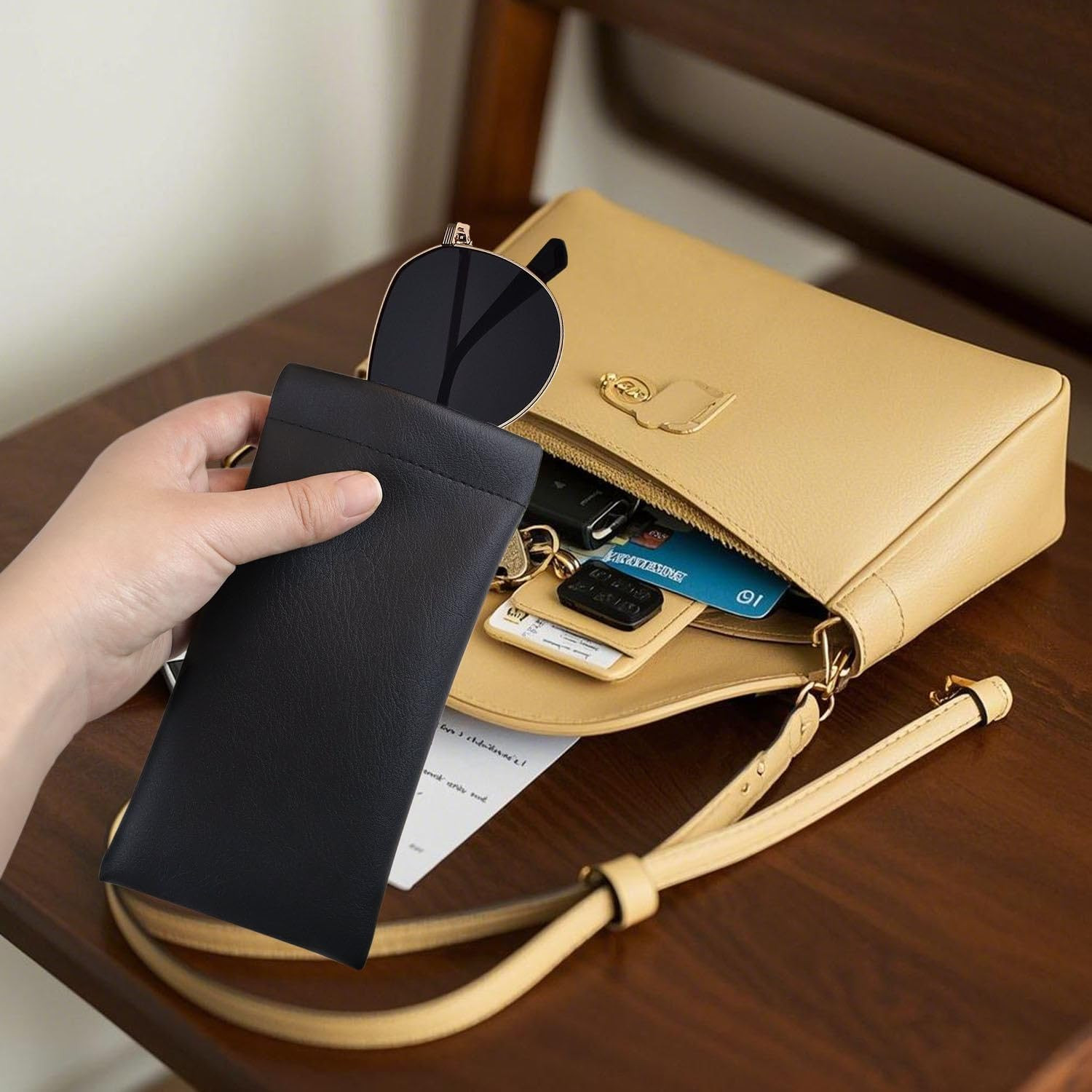 3 Pack Soft Glasses Case Leather Squeeze Top Sunglasses Pouch Portable Squeeze E