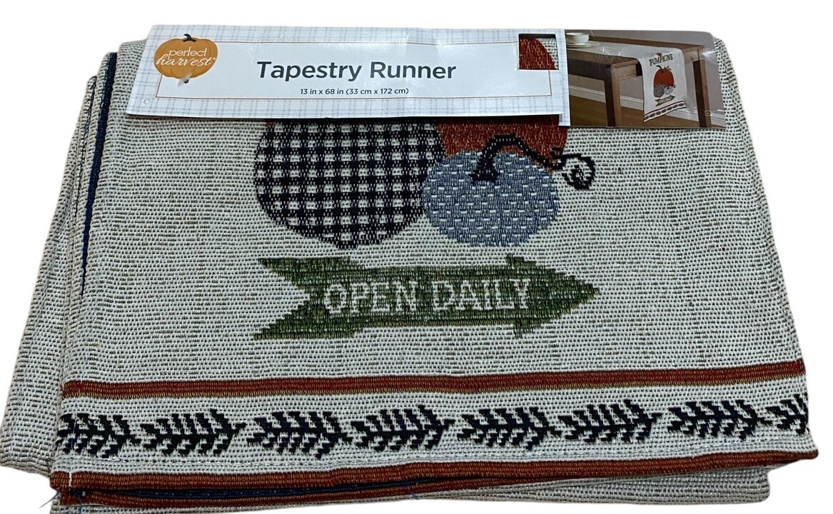 Fall Table Runner Placemat Set Farm Fresh Pumpkins Tapestry Harvest Décor