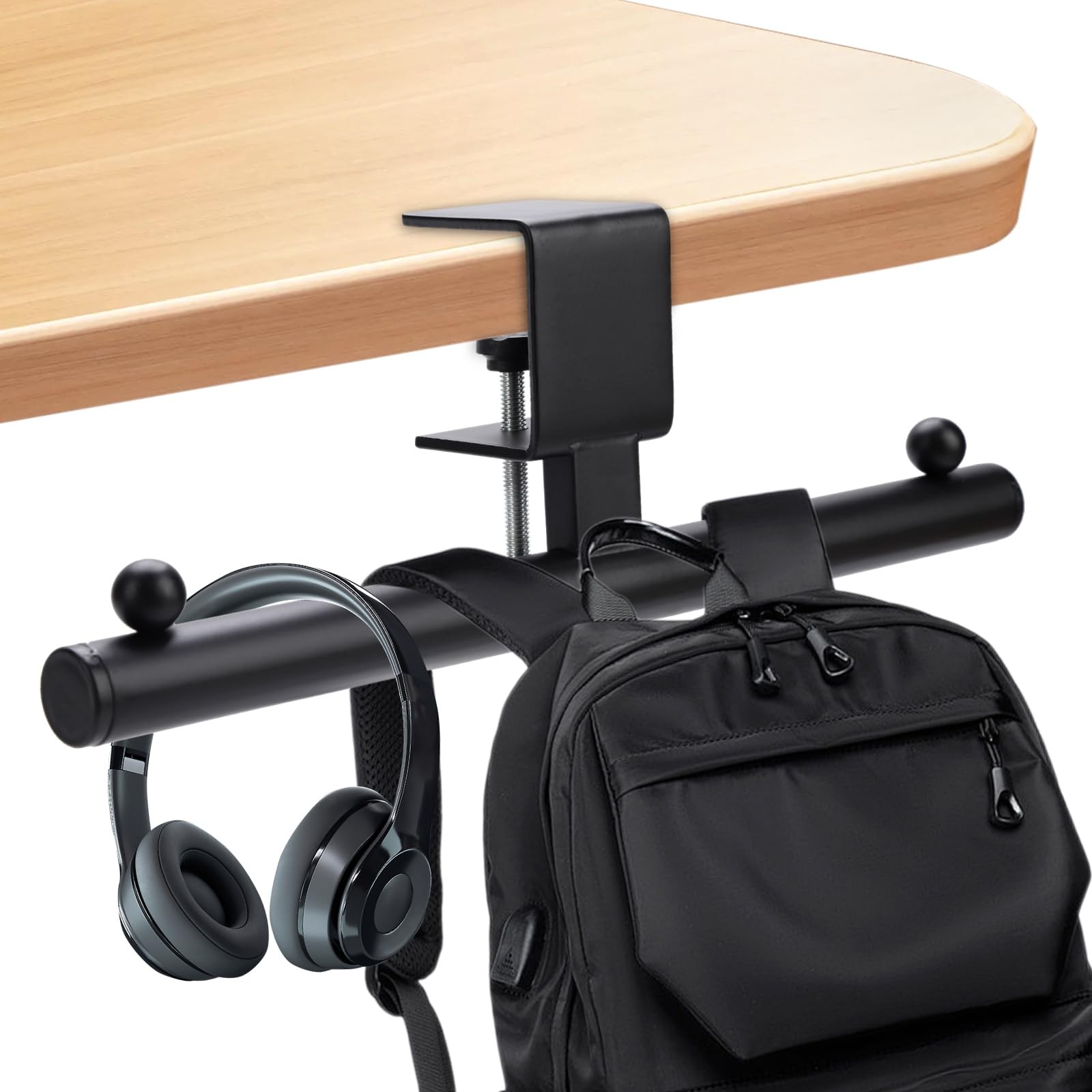 Heavy-Duty Bag Hook for Desk or Table - Alloy 80lbs Capacity Backpack Black