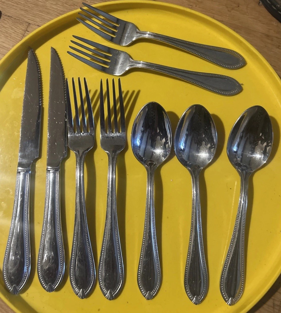 9 Pc Reed & Barton Whitley Classic Bead Stainless Mixed Flatware