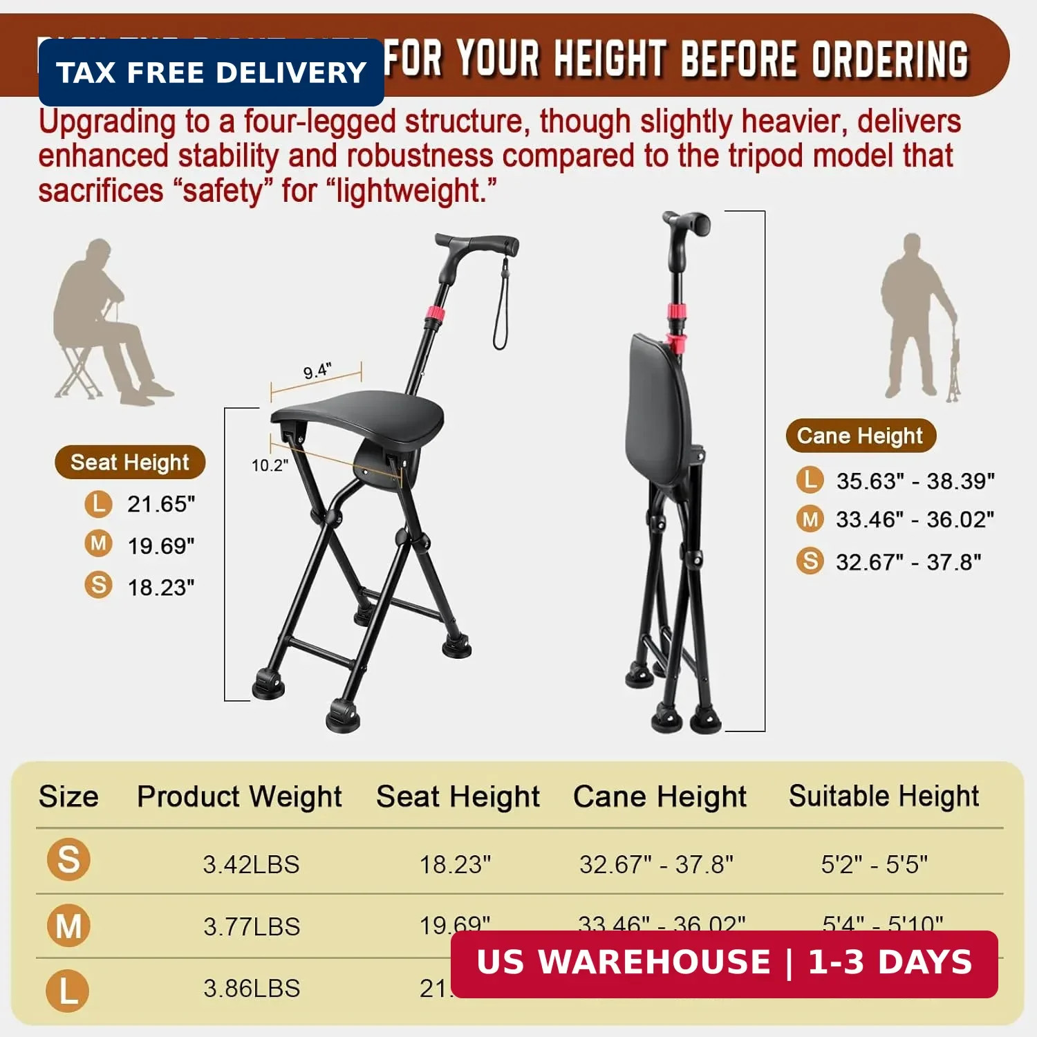 HZZEDNG-Hold 400 lbs Folding Canes with Seat, Allows Durability While Walking an