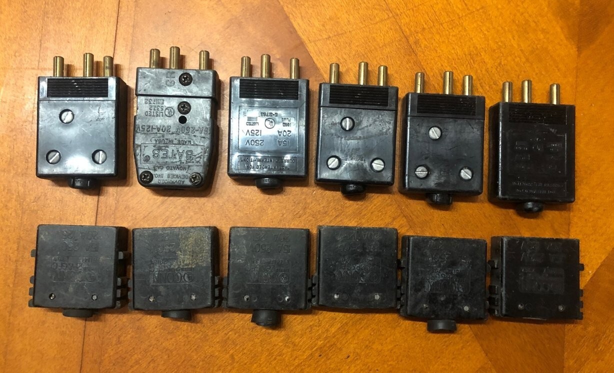 (6) Stage Pin pairs Bates - 120v 250v 20A Plug Connector set - Lighting power
