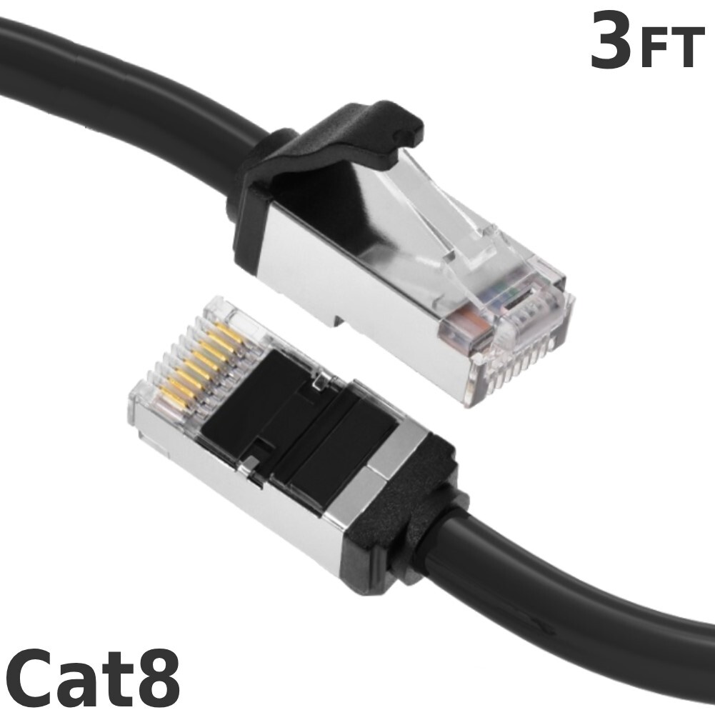 3FT Ethernet LAN Network Cat8 RJ45 S/FTP Cable Shielded Cord 28AWG 2GHz Black