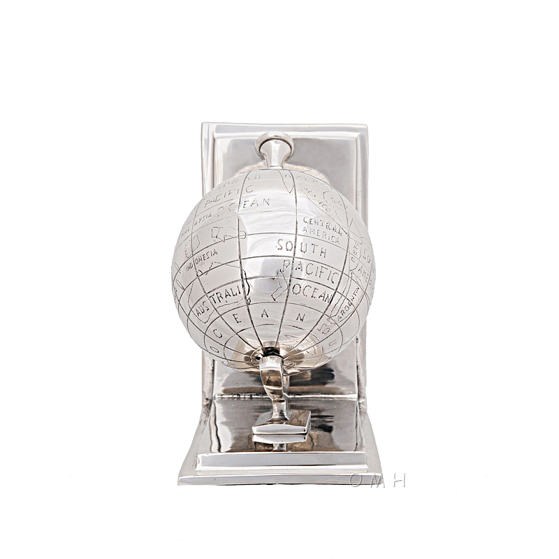 Chrome World Globe Bookend Cast Aluminum 7.75" Nautical Desk Top Bookcase Decor