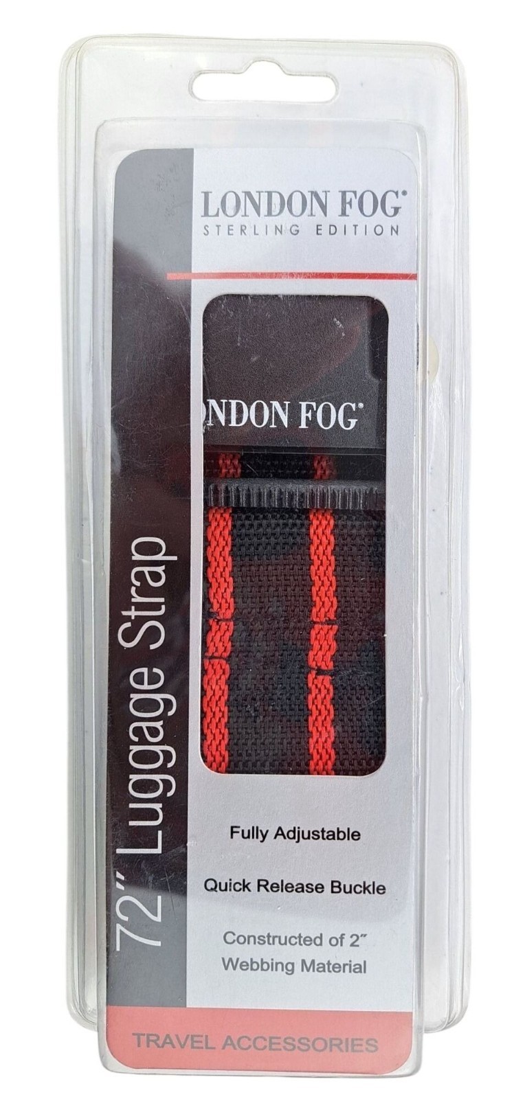 London Fog 72" Adjustable Luggage Strap Quick Release Buckle Red Black Sterling