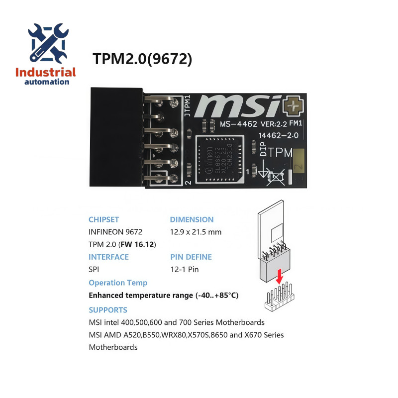1PC NEW MSI MS-4462 TPM Module (12 Pin 12-1) SPI TPM 2.0 9672 Trusted Platform