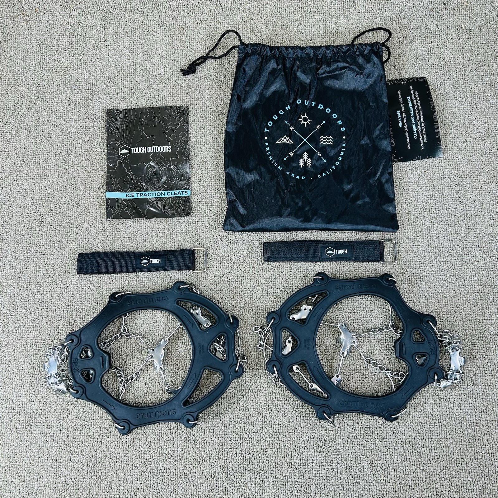 Ice Traction Cleats Crampons Walk Safe With Storage Bag Large Tough Outdoors