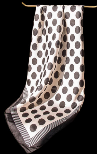 100% Silk 26" Square Scarf Women Wrap neckerchief Polka Dot black beige MY229-3