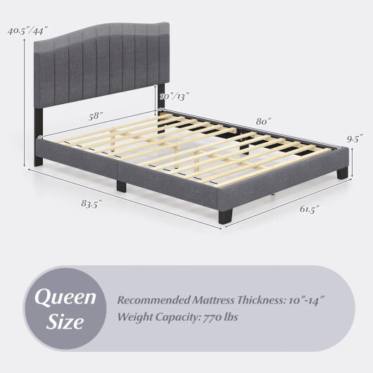 Modern Upholstered Bed Frame with Adjustable Vertical Channel Tufted Headboard-Q