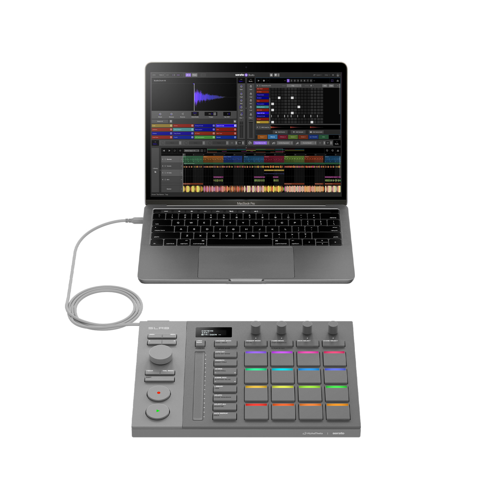 AlphaTheta SLAB MIDI Pad Controller For Serato Studio W/RGB indicator TouchStrip