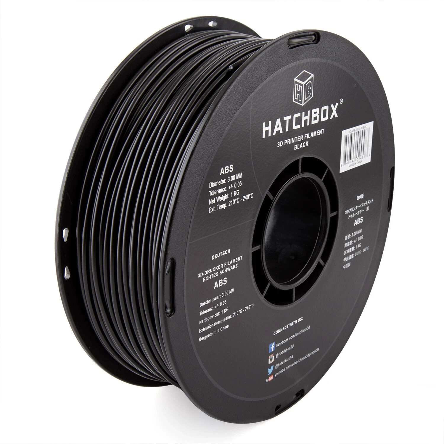 ⭐ BLACK Hatchbox ABS 3.00MM Filament 1KG Spool B00MEZEAZ0 NEW / FACTORY SEALED ⭐