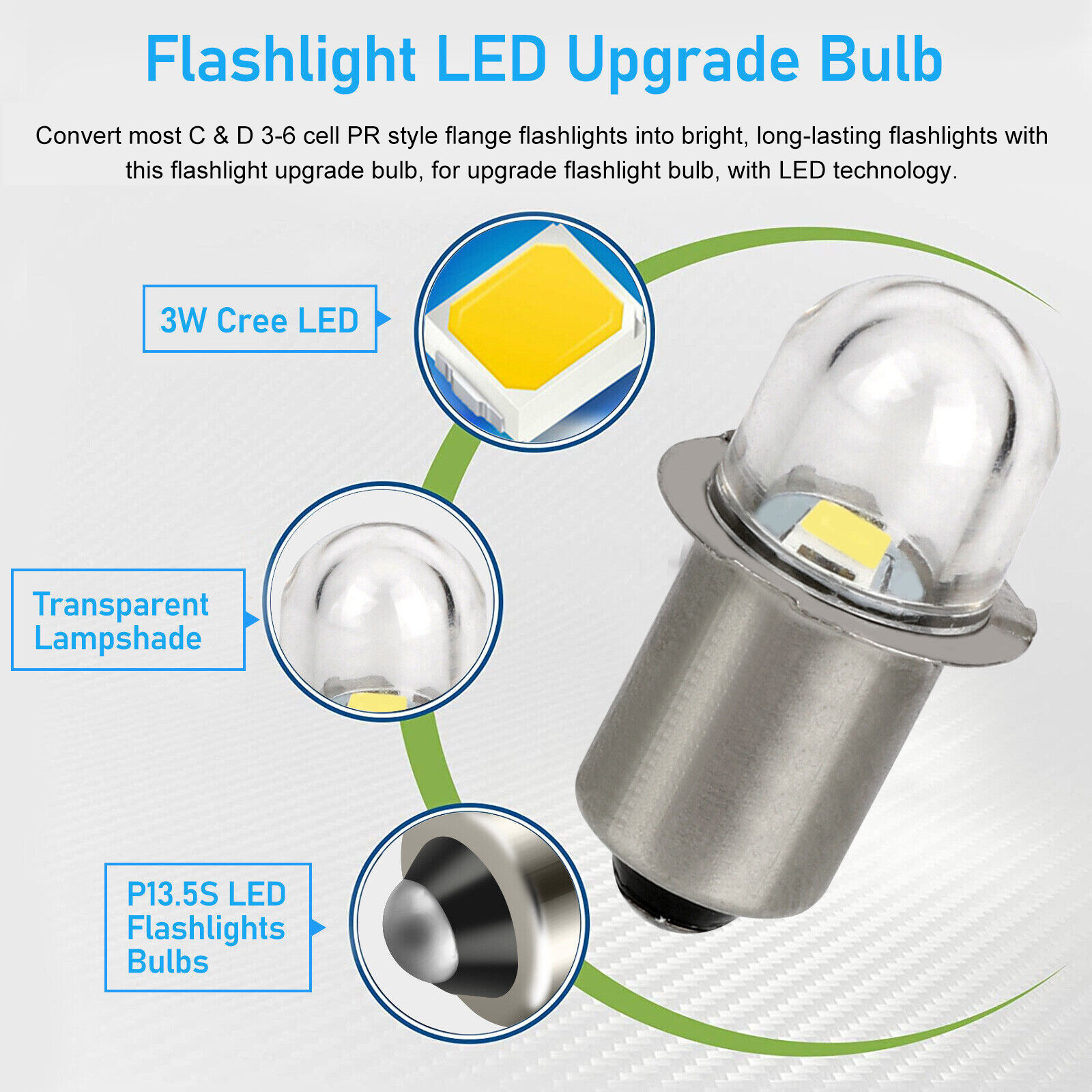 6PCS P13.5S Bright LED Flashlight Torch Light Bulb Mini Upgrade Replacement Lamp
