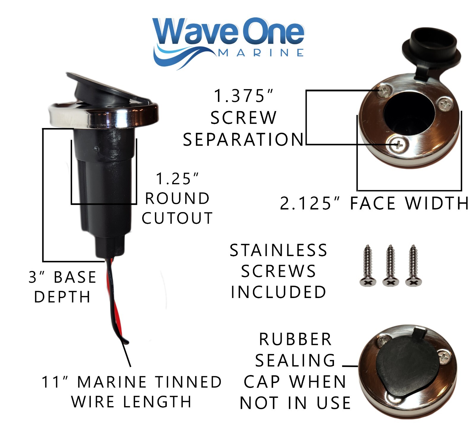 Wave One Marine | Bi-Color Removable LED Navigation Bow Light Pole + Base 12"