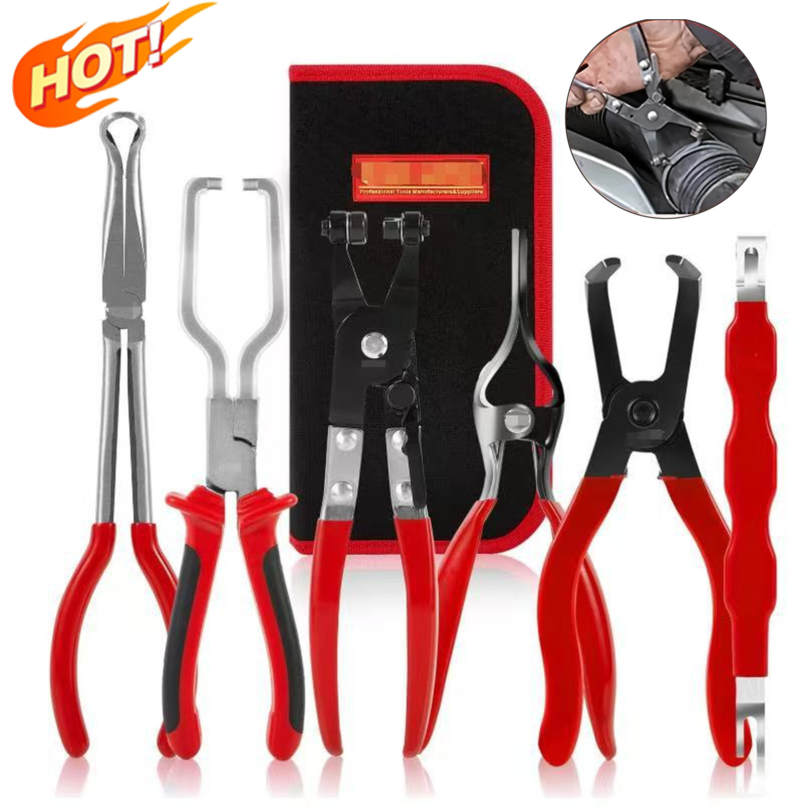 6Pcs Automotive Electrical Disconnect Pliers Kit,Tool Set with Hose Clamp Pliers