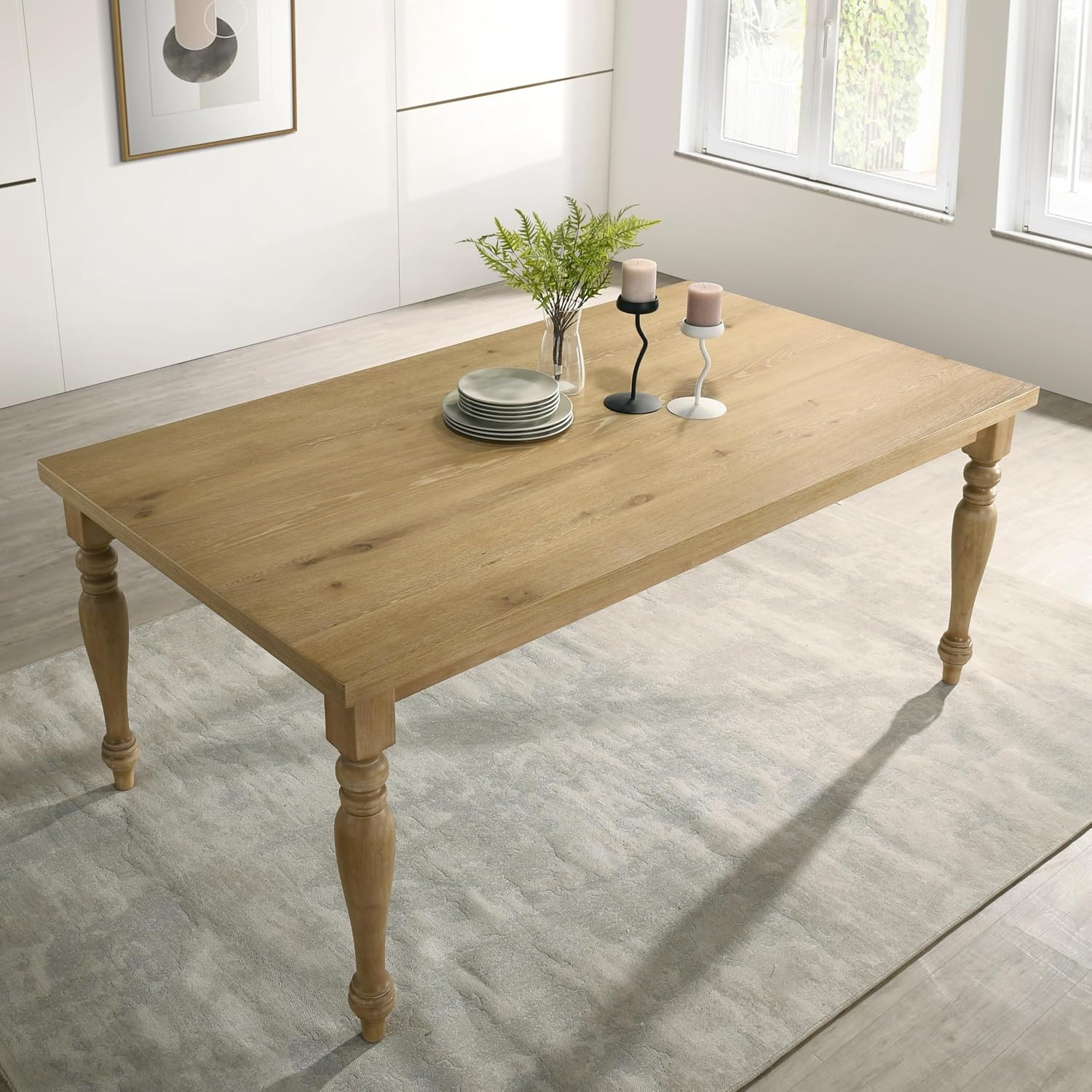 Verta 7-Piece Dining Table with 6 Cross Back Dining Chairs, Light Oak Finish