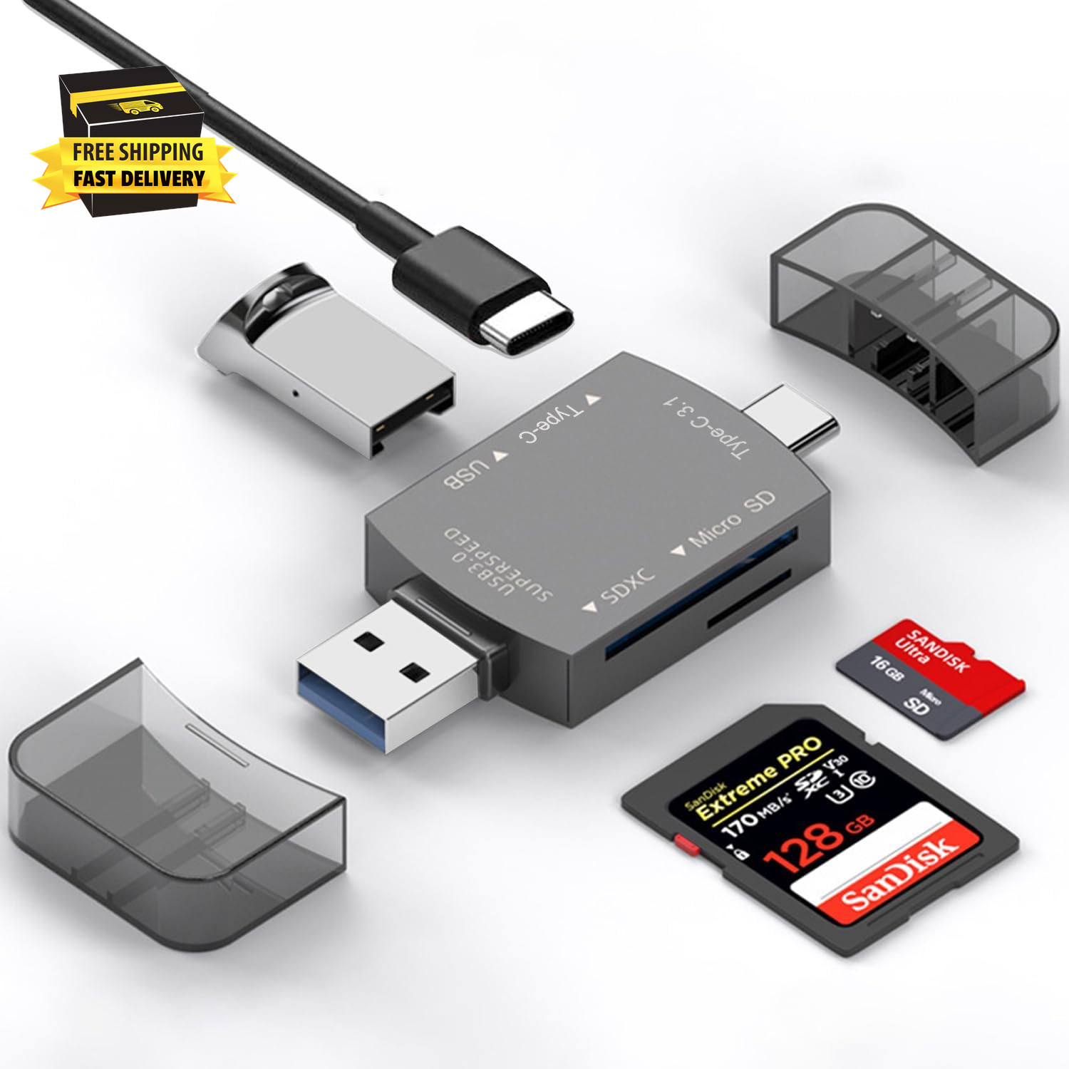 4-In-2 Memory Card Reader USB C USB a Dual Connectors, SD/TF Card Reader with OT
