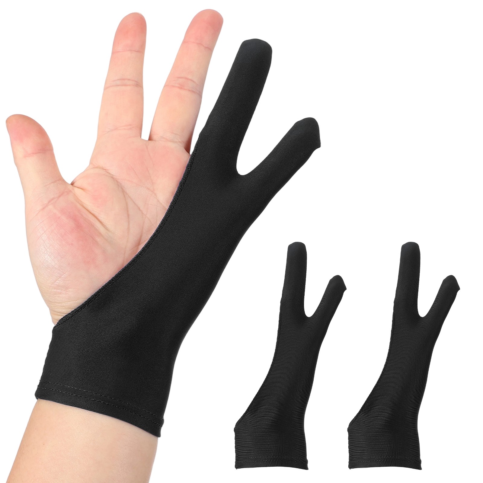 2 x Artist Drawing Glove S Size Two Fingers Graphics Painting Glove Black