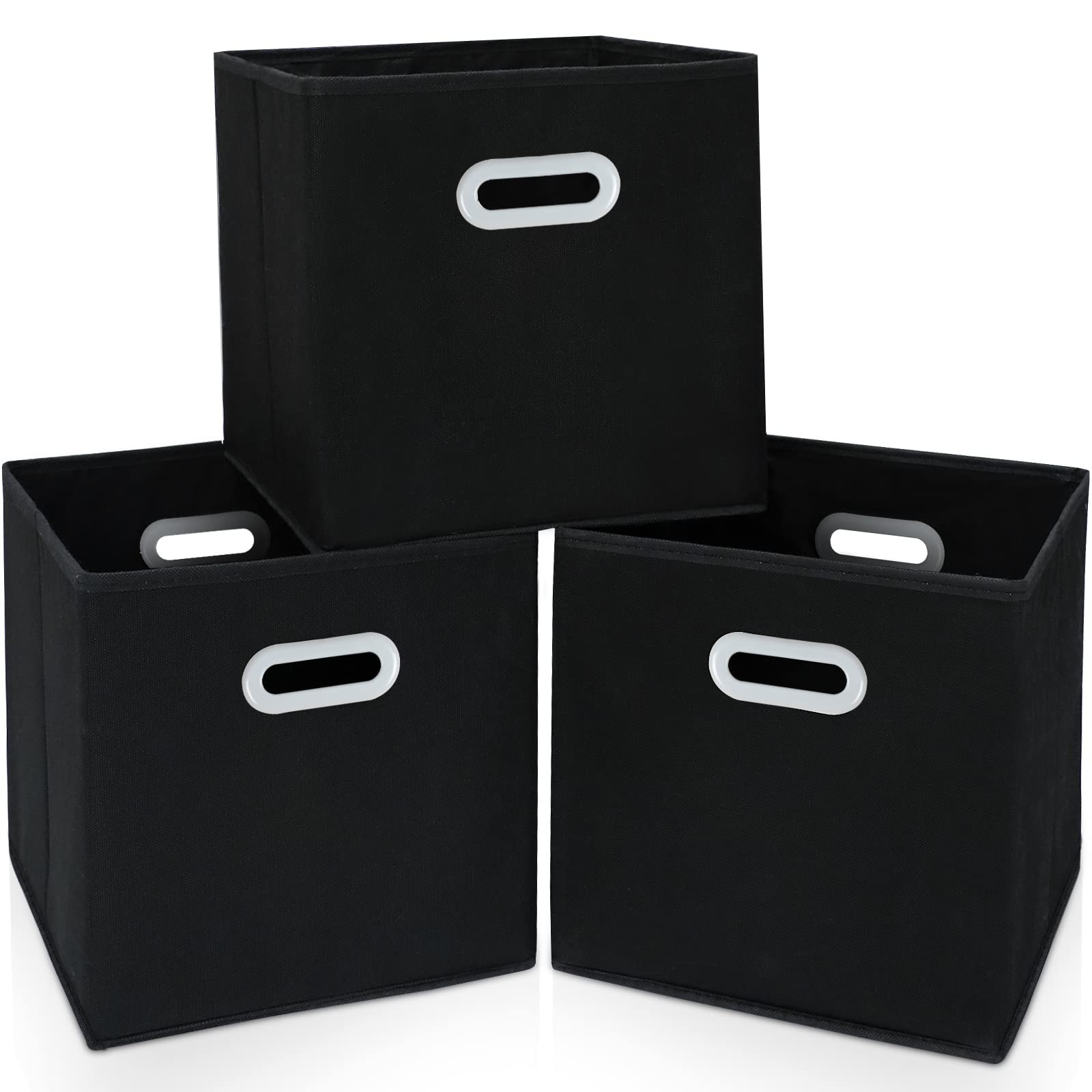 SEVENDOME Fabric Cloth Storage Bins,Cube Organizer with Dual 3 Pack, Black