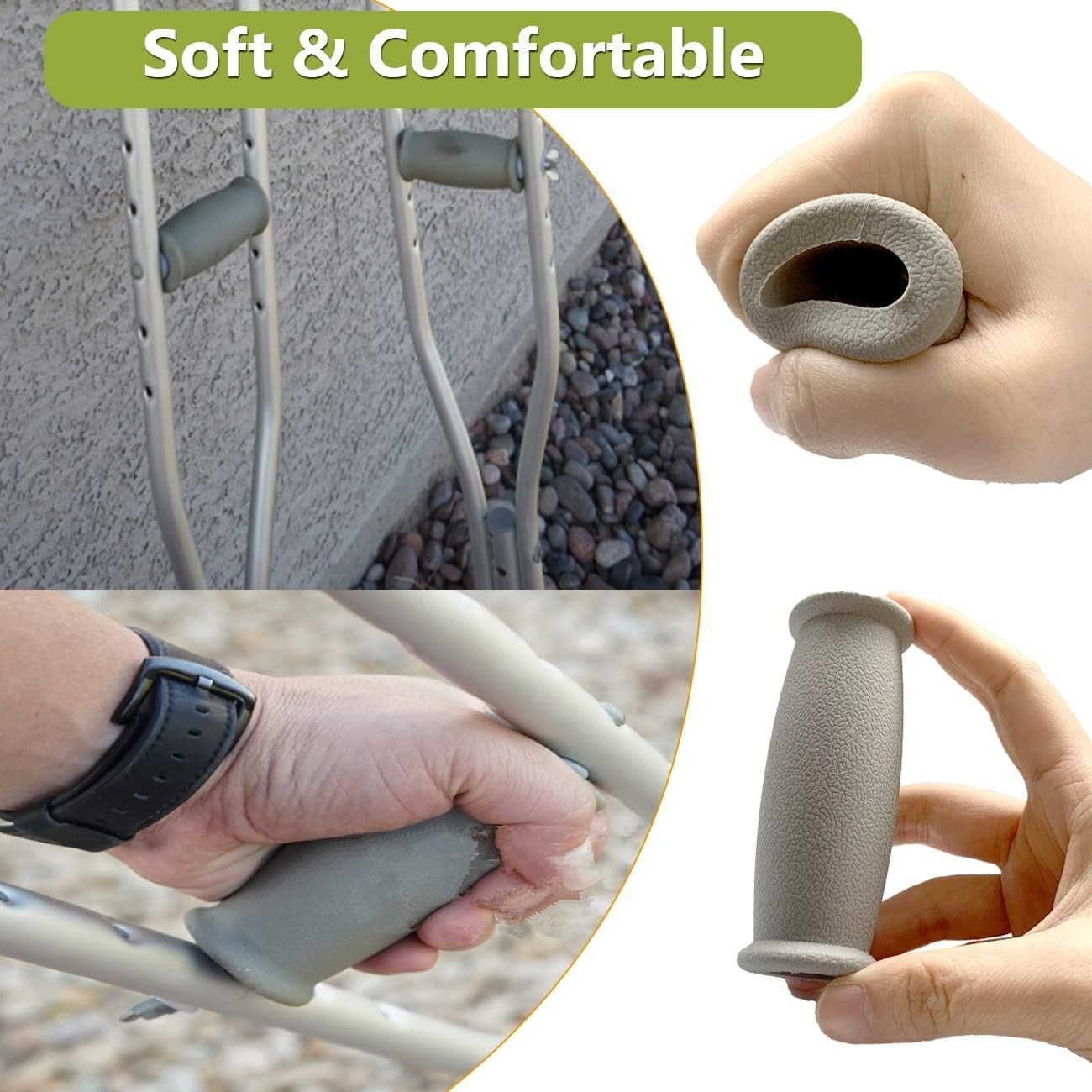 Crutch Solid Hand Grips Kit - 2 Durable Replacement Handles for Comfort & Safety