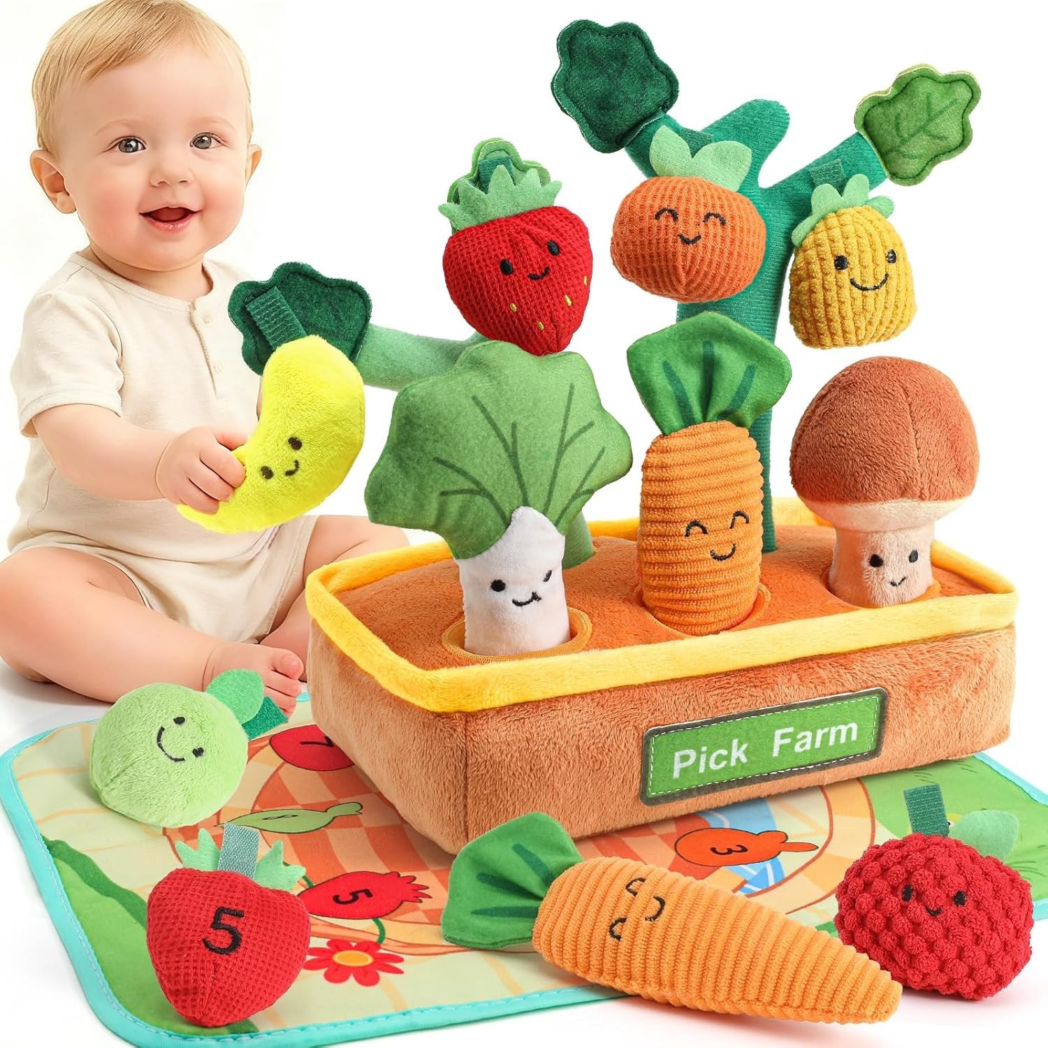 Carrot Plush Toy Sorting Play Fruit Vegetables Basket Color Sorting Game Toys