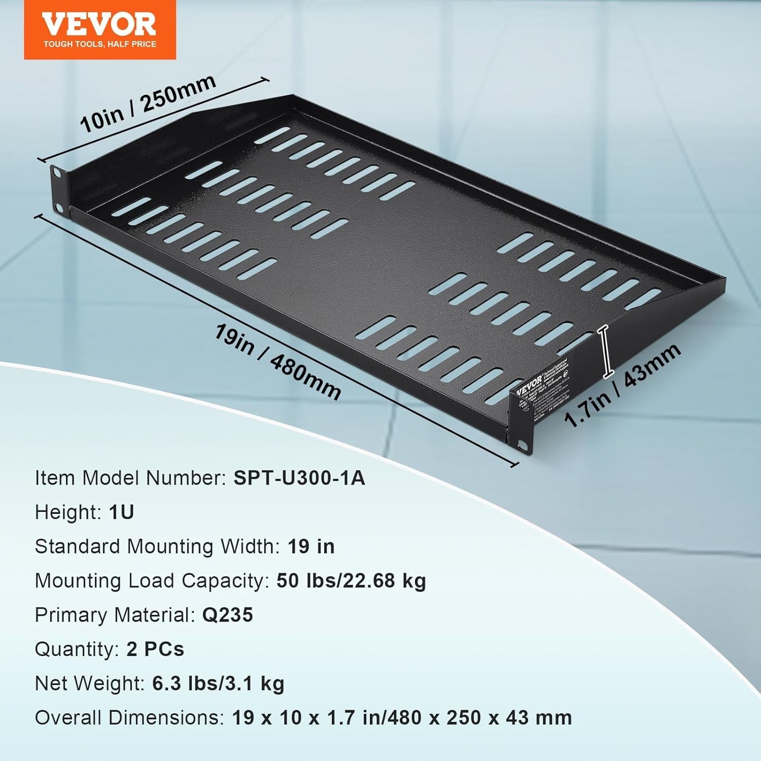 Vented 1U Server Rack Shelf - 2PCS, Ideal for Organizing 19" Network Equipment