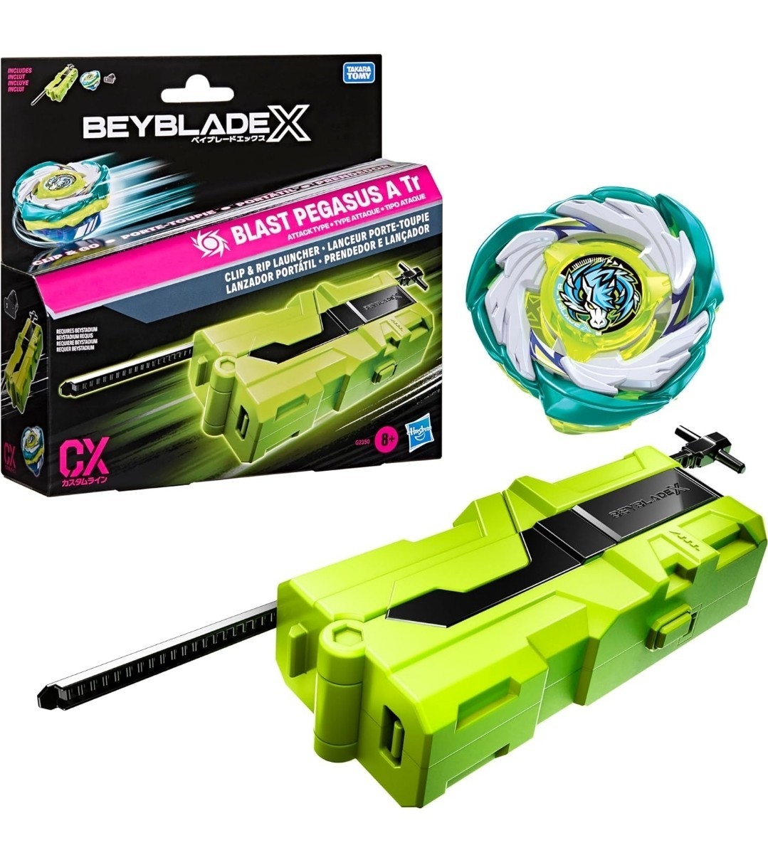 Beyblade X Blast Pegasus A Tr Clip & Rip Launcher with Takara Tomy Multicolor