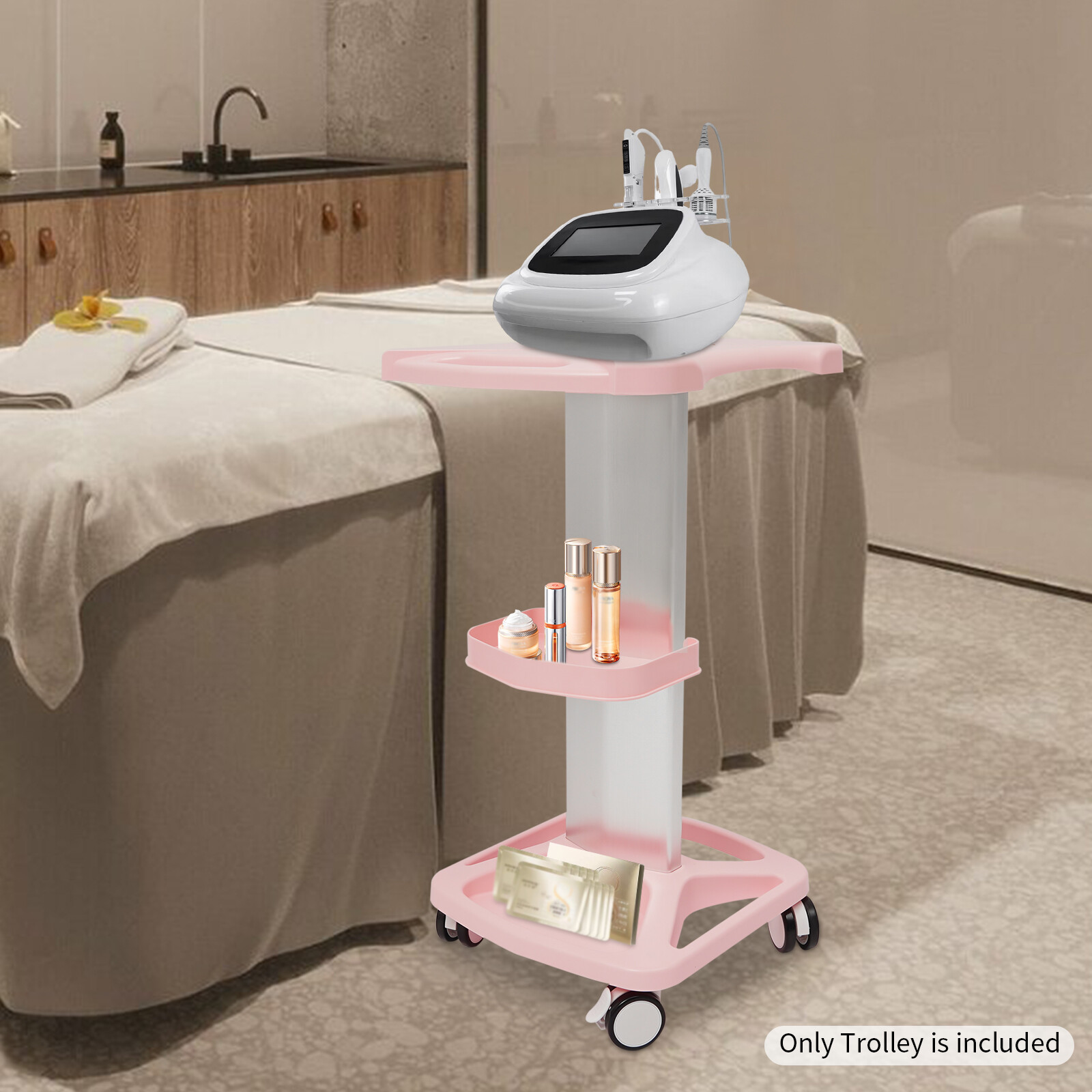 Rolling Beauty Salon Trolley For Salon Pedestal Rolling Cart Wheel Stand 100kg