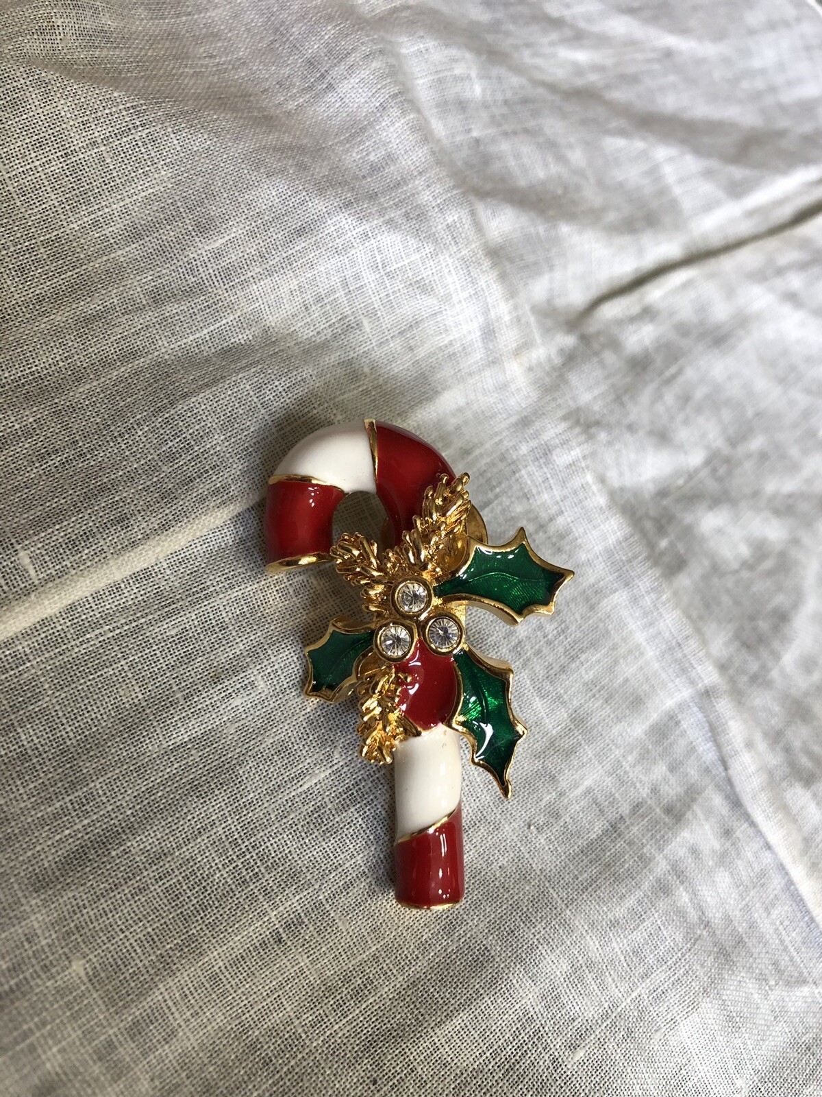 Gold Tone Enamel Candy Cane Christmas Tack Pin Jewelry YQ-56