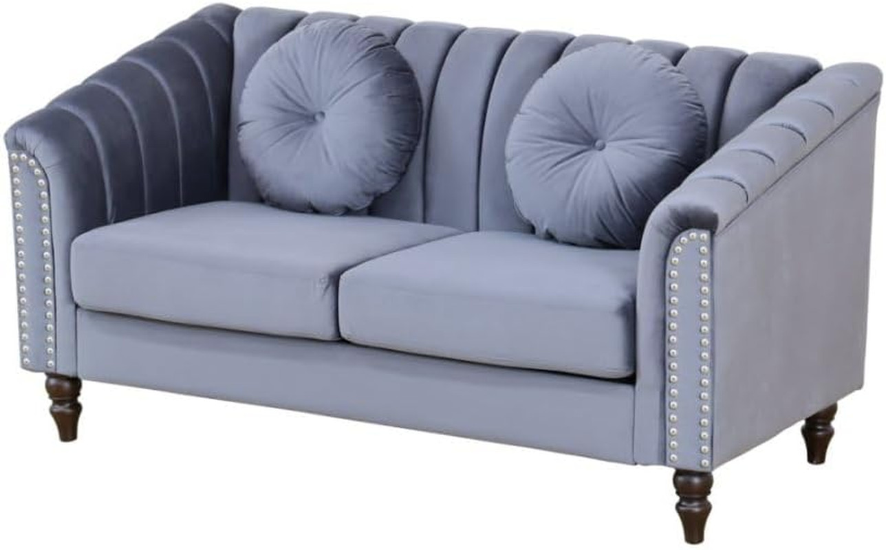 60" Loveseat Sofa, Microfiber Chesterfield Upholstered Sofas Love Seat, Couch Ch