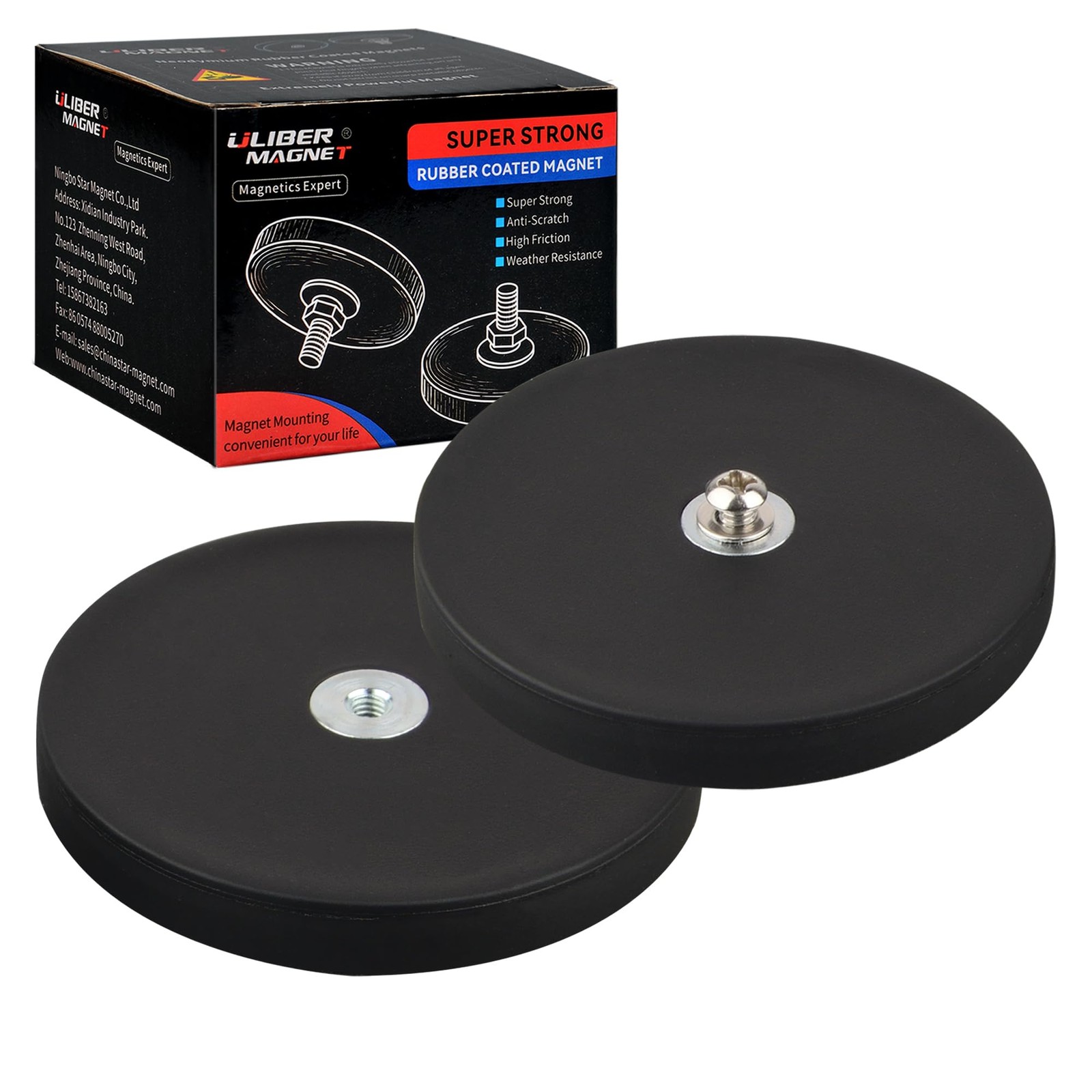 57MM/2.24INCH Rubber Coated Magnet with M4 Female Thread Stud, AntiScratch St...