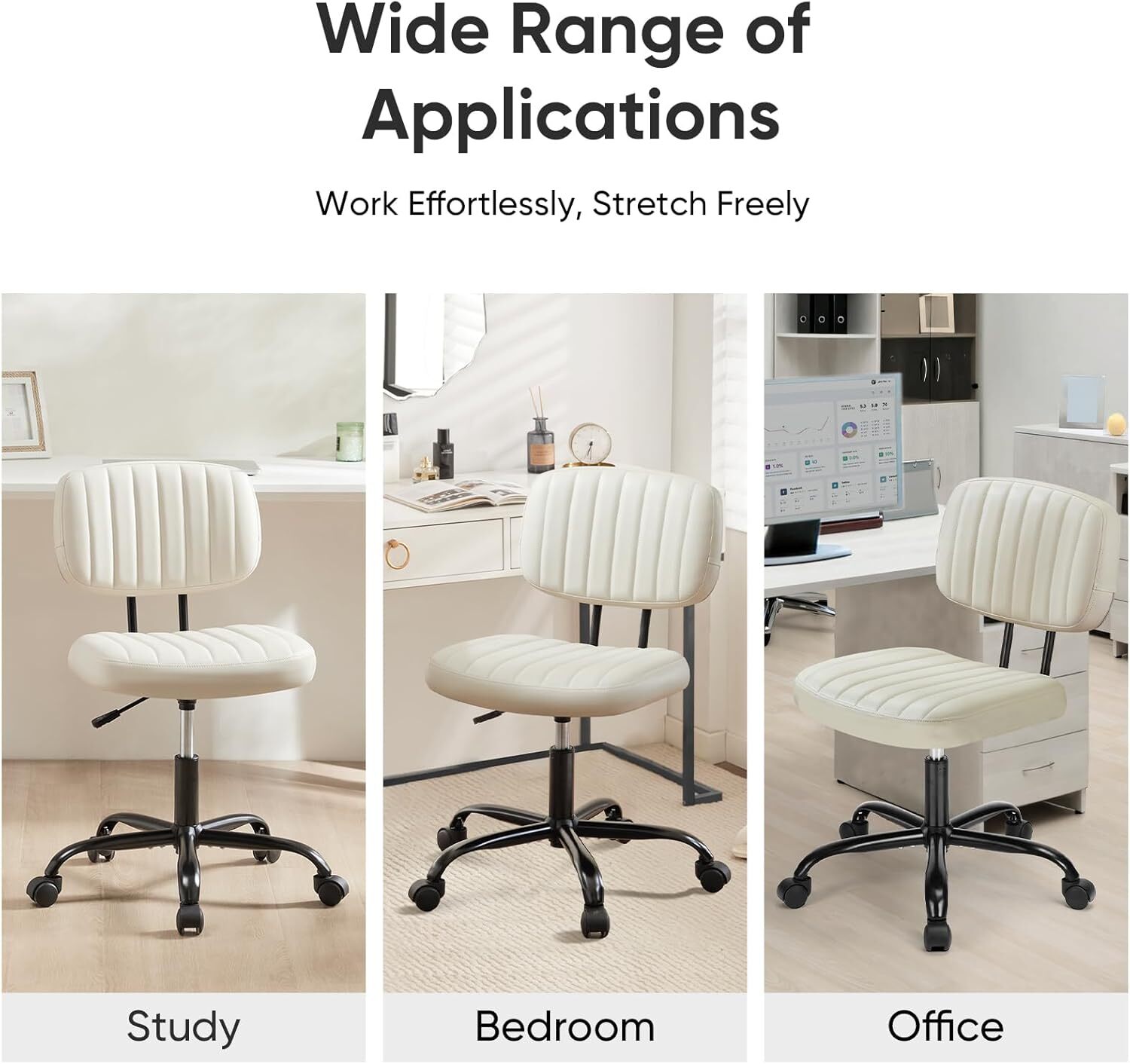 Home Office Swivel Chair No Armrests PU Leather Chair w/ Low Back Lumbar Support