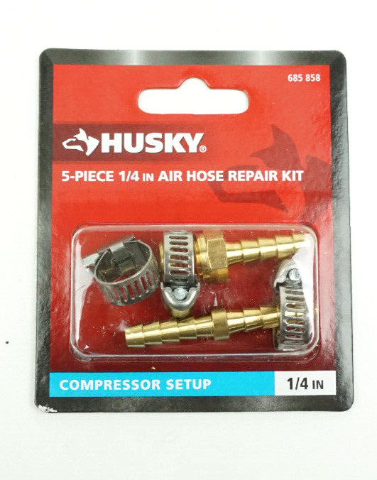 Husky 5-Piece 1/4" Air Hose Repair Kit Brass Barbs Steel Clamps 685 858