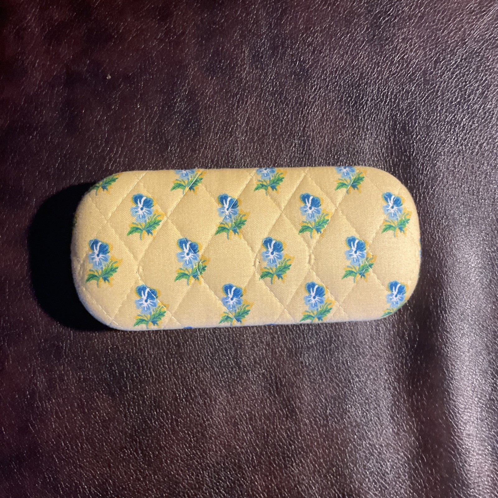 NEW Vintage Vera Bradley Glasses Case Yellow with Blue Flowers